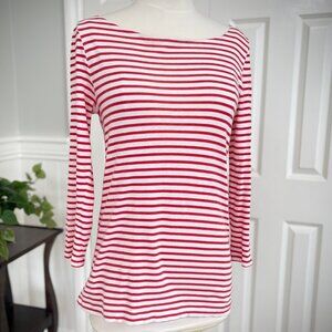 J. Crew Red Striped Boatneck Tee